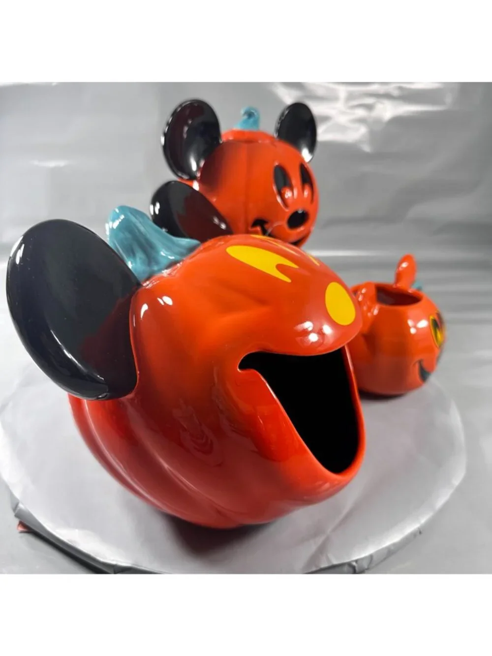 Disney Parks Mickey Mouse Candy Pumpkin Bowl Winking Mug Halloween Jack Lantern